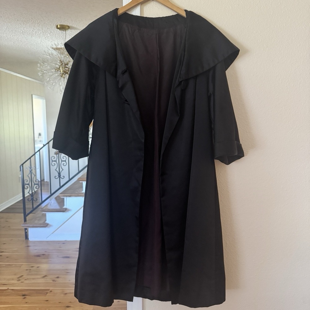 Vintage 1940s Black Button Coat with Wide Collar and Union Made, Chest Size 41